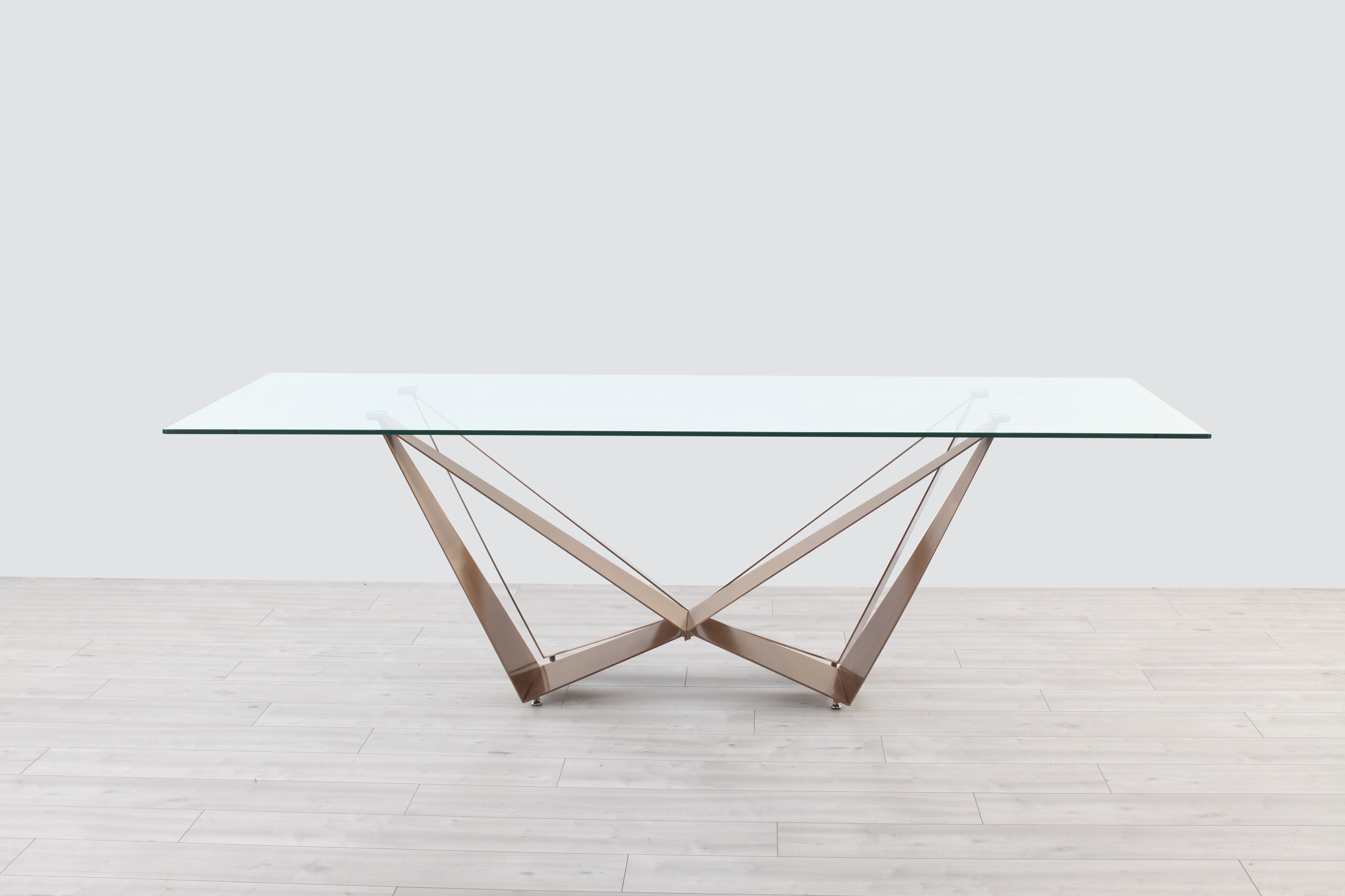 Gianna Modern Glass Table with Brass Stainless Steel Legs – Modern Concept